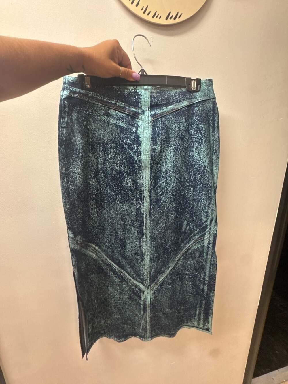Y.O.Y.O. Acid Wash Denim Midi Skirt with Side Slit